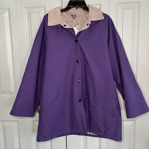 Acadia Womens Purple Waterproof Fleece Lined Button Up‎ Rain Coat Jacket Lrg Vtg